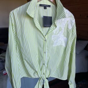 Marc New York Green and White Striped Top